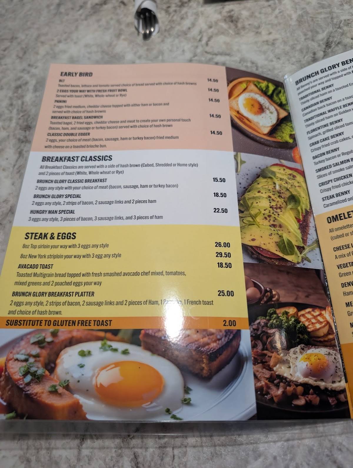 Menu de Brunch Glory & Calypso’s Greek Taverna