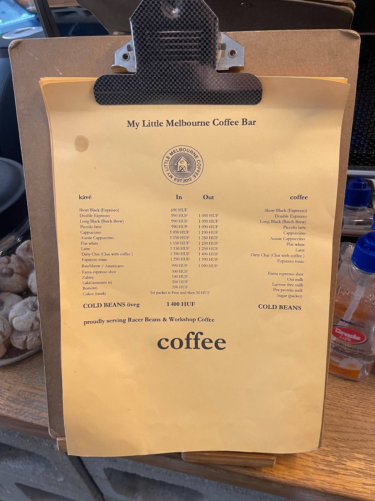 Carta del café My Little Melbourne Coffee, Budapest