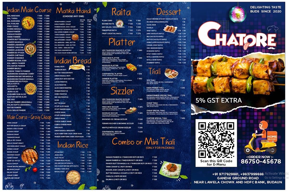 Chatore Restaurent & Cafe menu