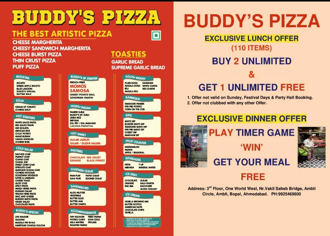 Buddy's Pizza menu