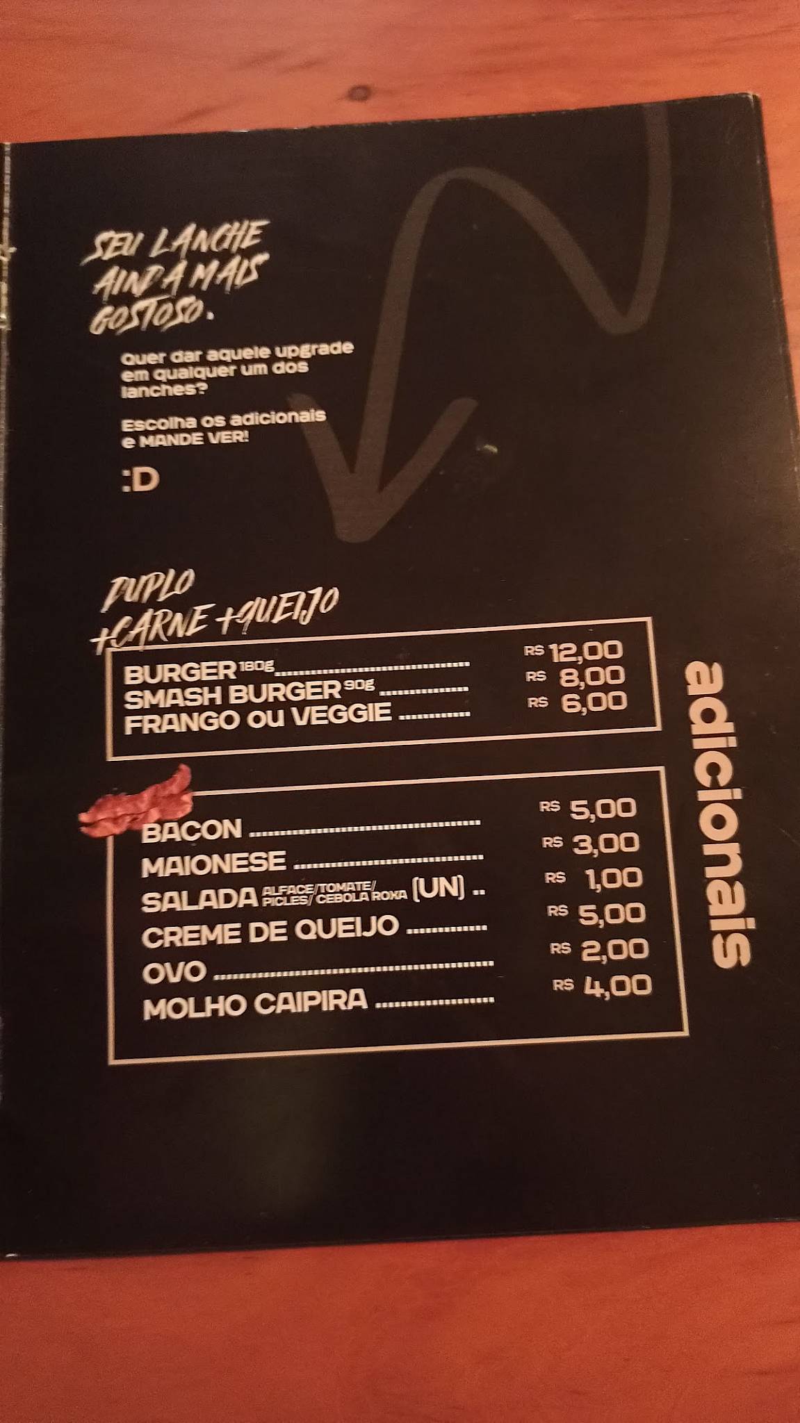 Beak Burguer cardápio