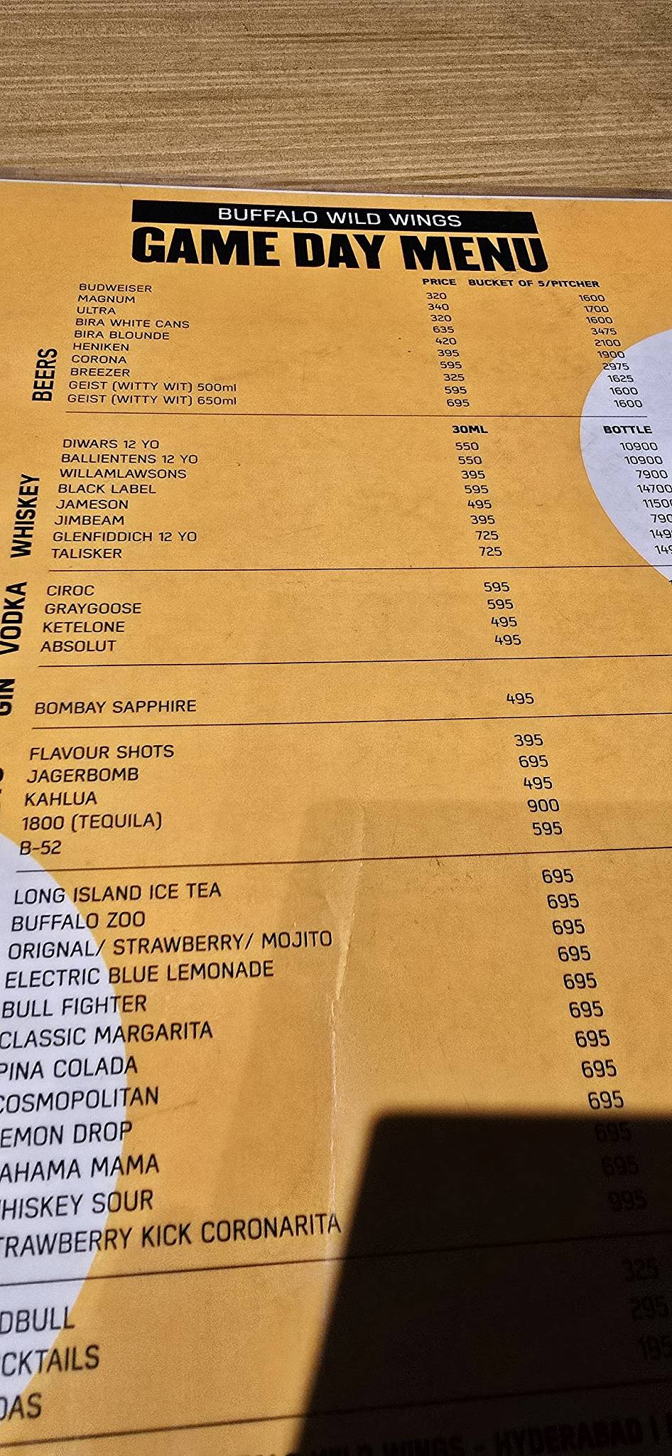 Buffalo Wild Wings (BDUBS GACHIBOWLI) menu