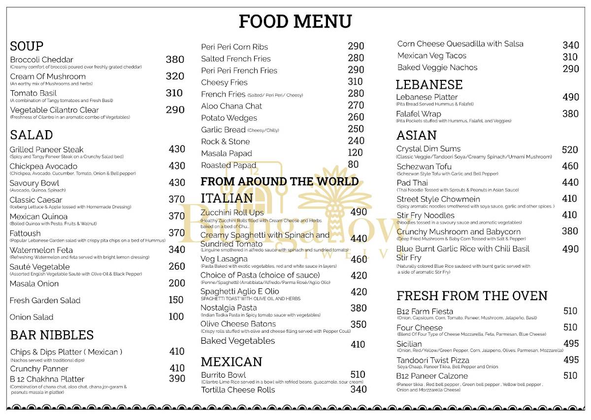 Bungalow 12 menu