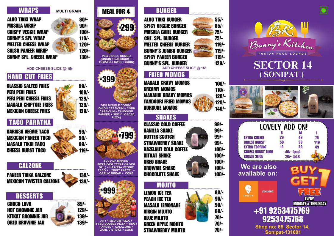 Bunny's Kitchen menu