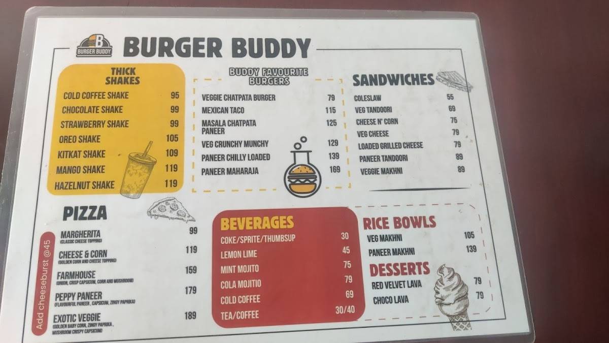 Burger Buddy Chhatarpur menu