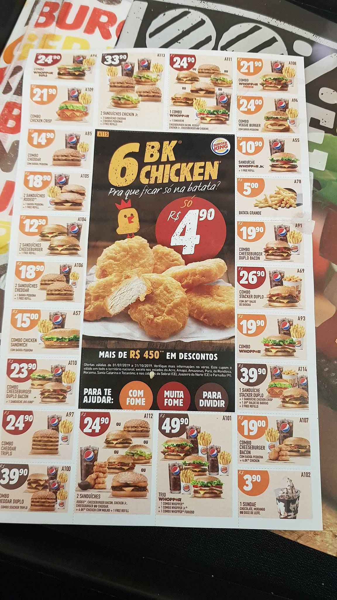 Burger King cardápio
