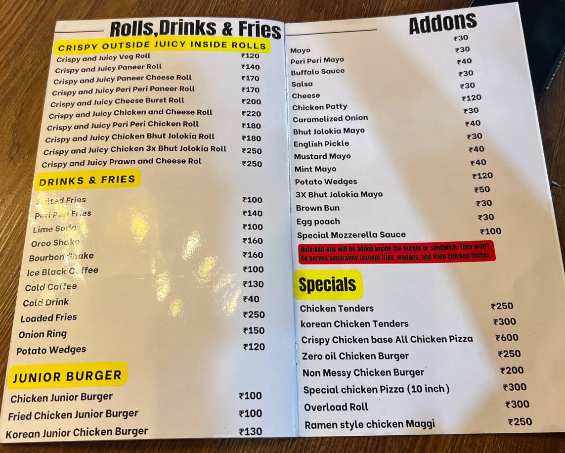 Burger tree menu