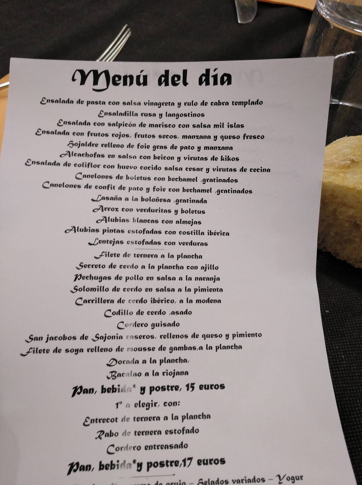 Carta del restaurante Mesón La Piedra, Burgos