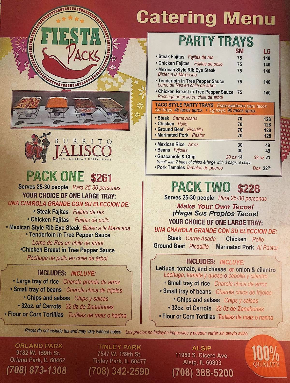 Menu at Burrito Jalisco restaurant, Alsip, S Cicero Ave
