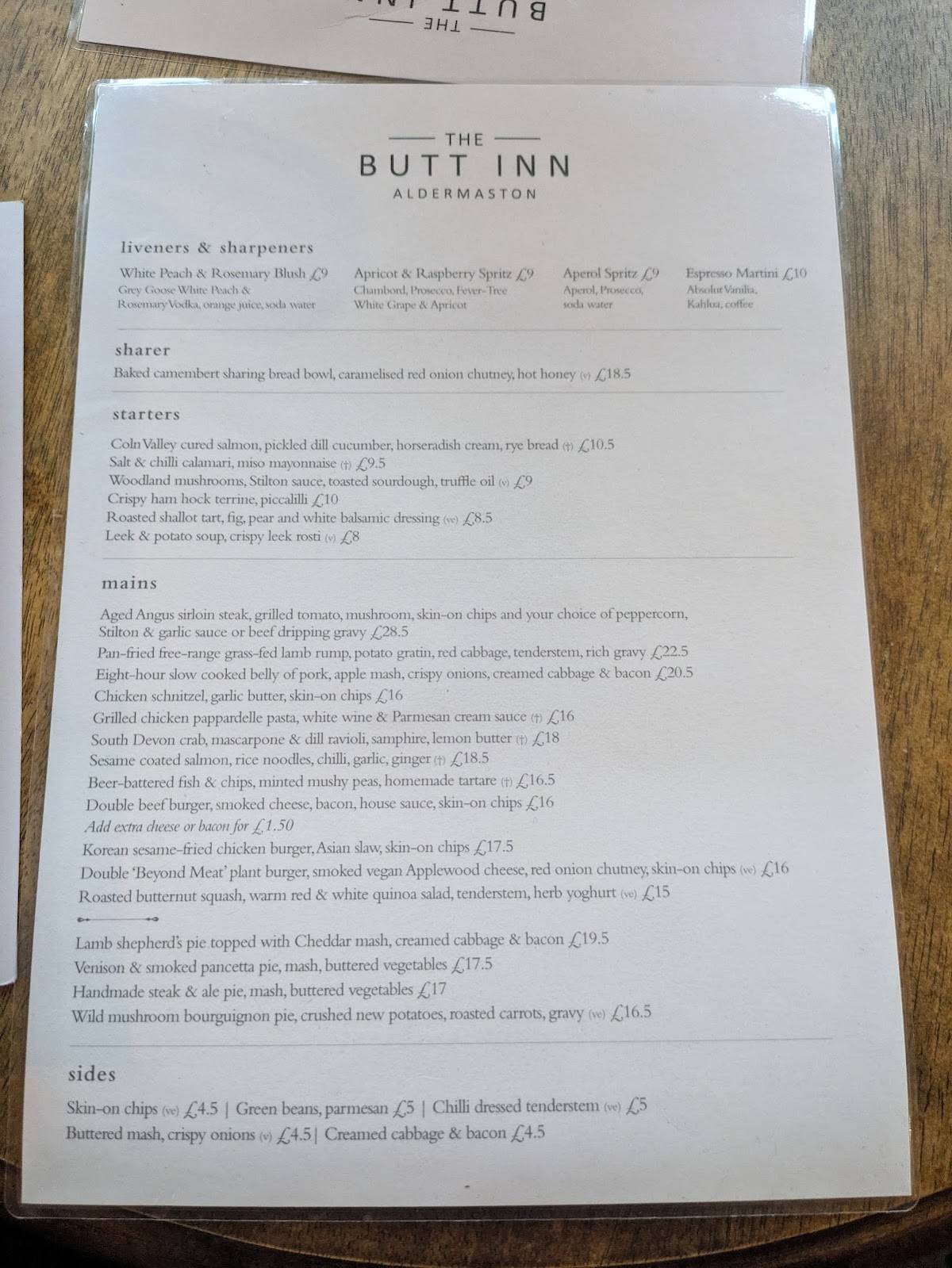 Menu at Butt Inn pub & bar, Aldermaston