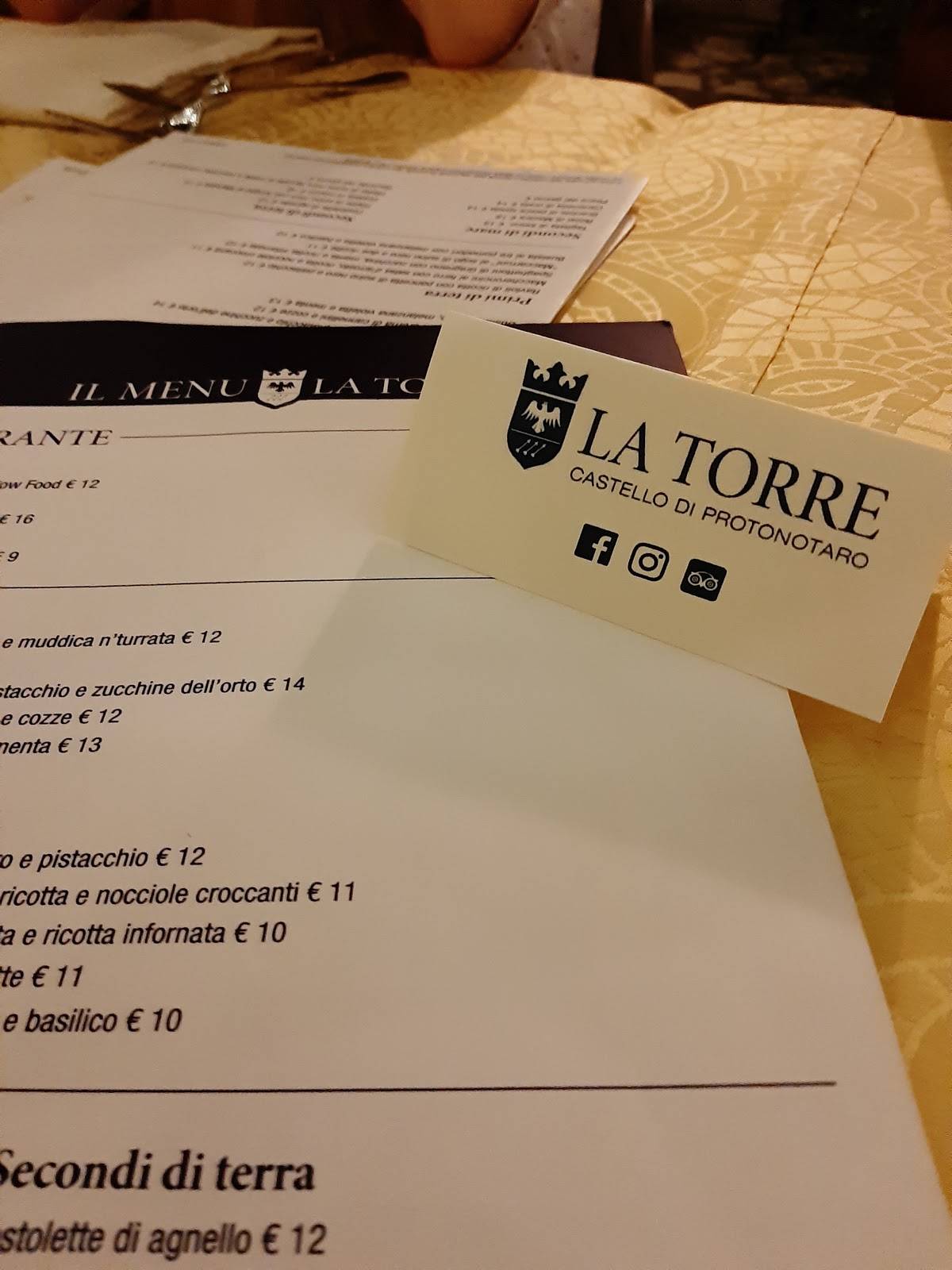 Menu di La Torre - Castello di Protonotaro 