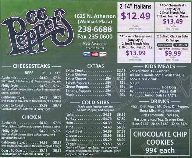 CC Peppers menu