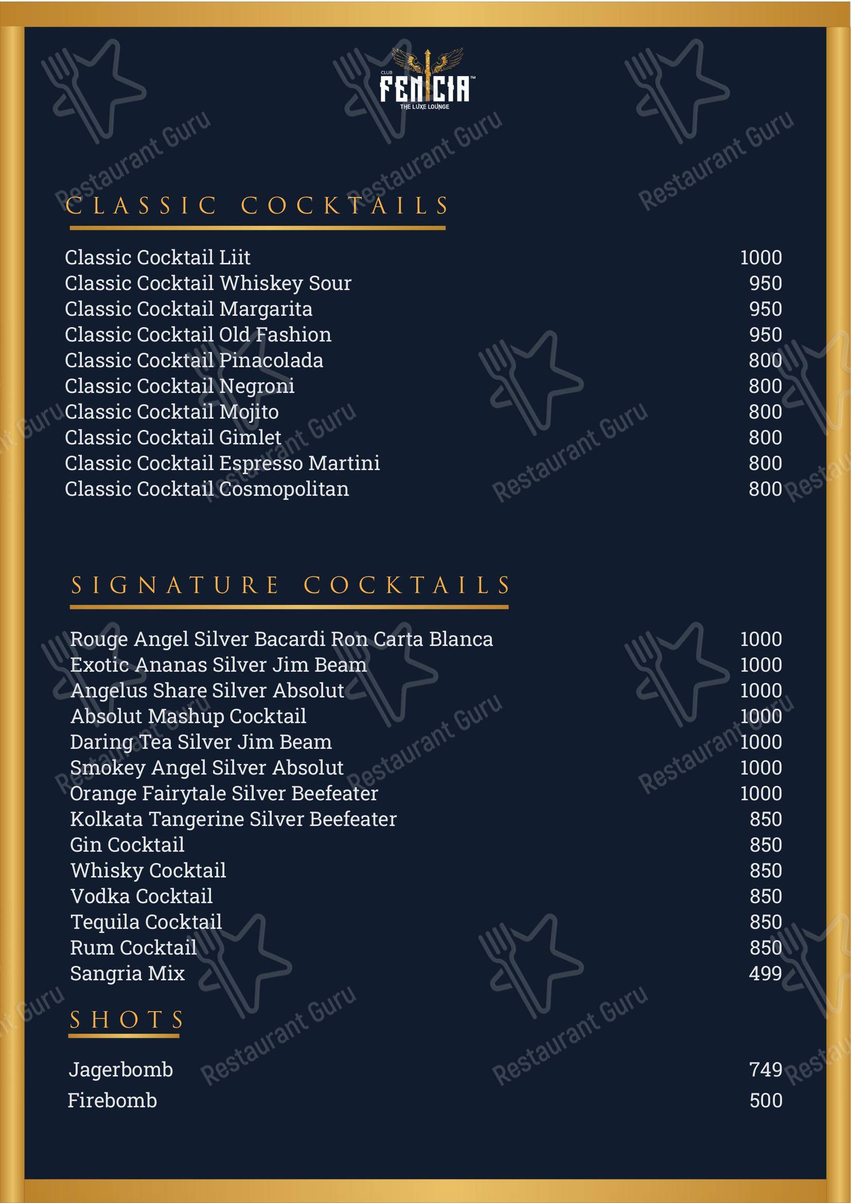 Menu for the CLUB FENICIA club