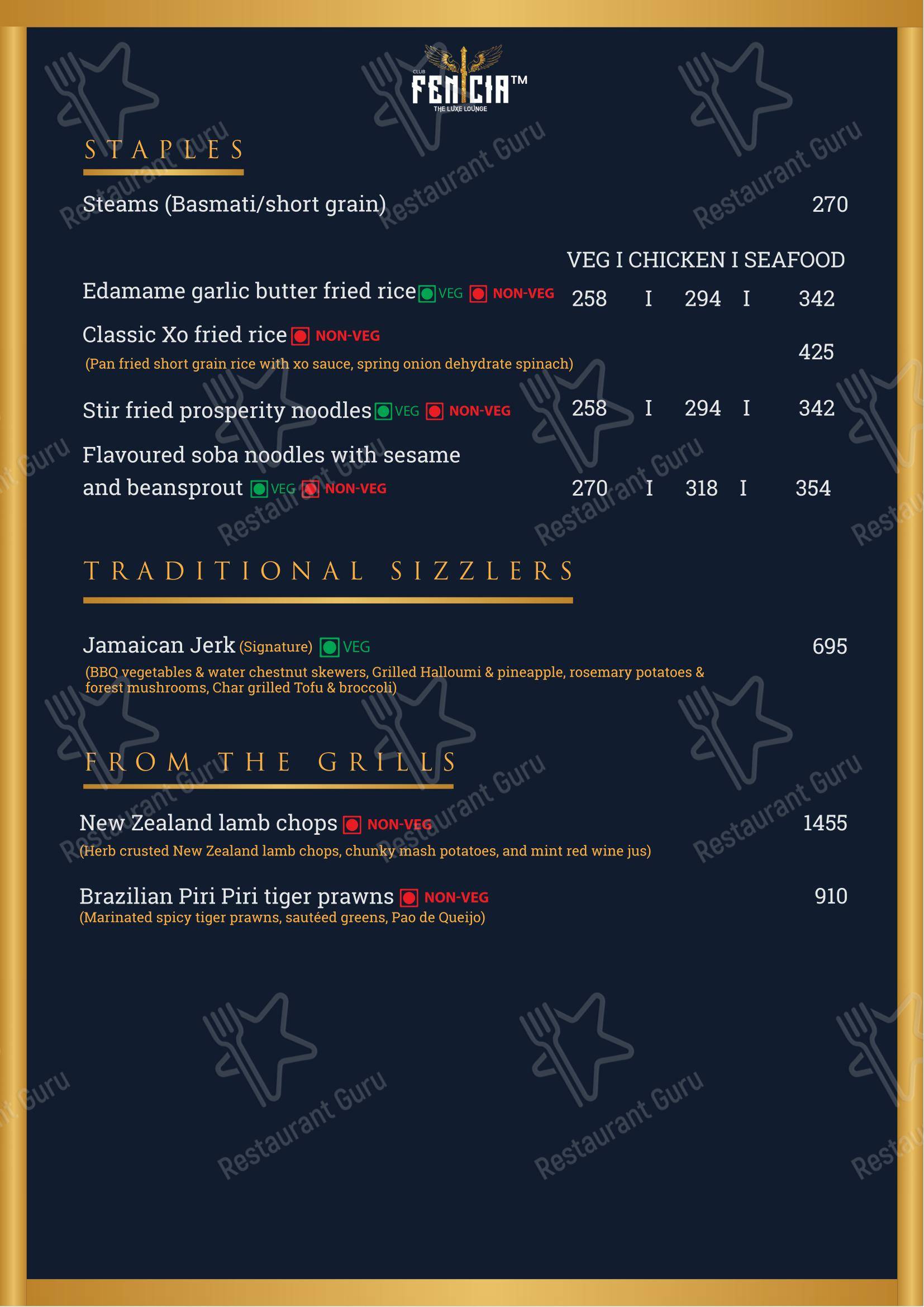 Menu for the CLUB FENICIA club