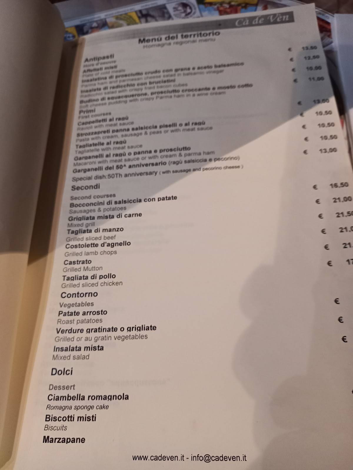 Menu di Ca' de Vèn 