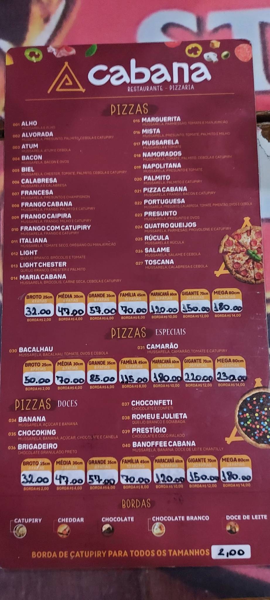 Cabana da Pizza cardápio