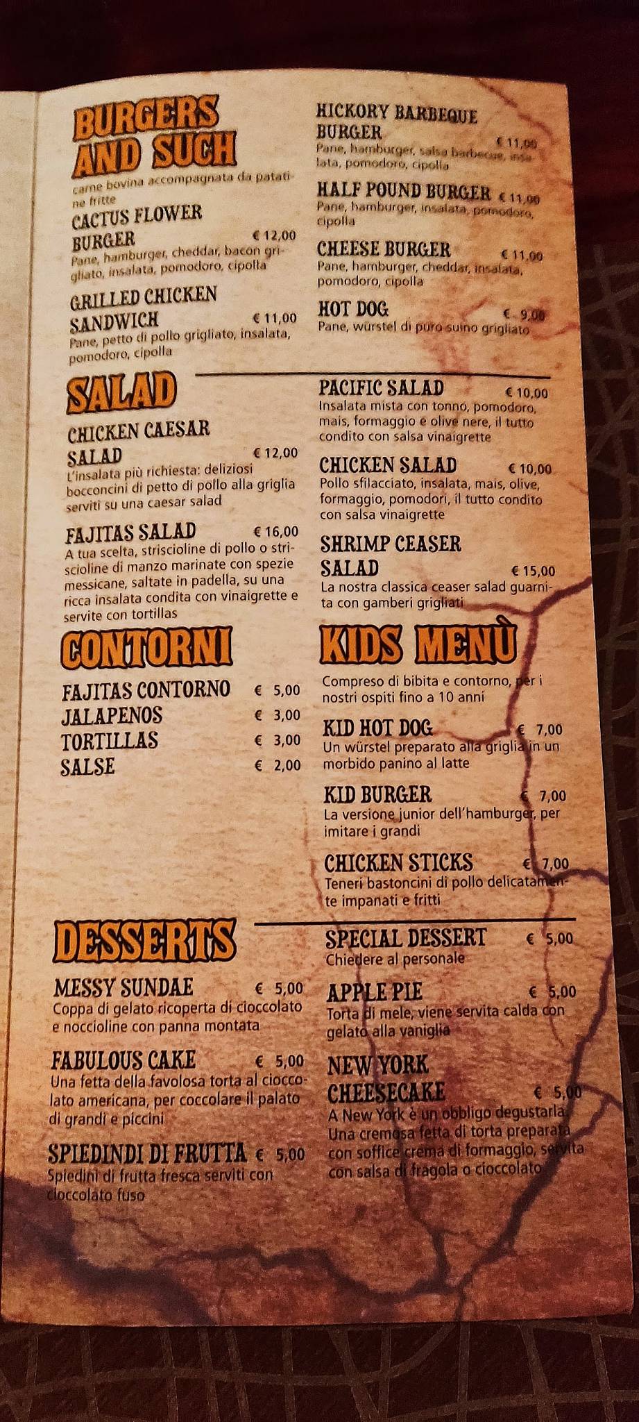 Menu di Cactus Flower Ristorante Tex-Mex 