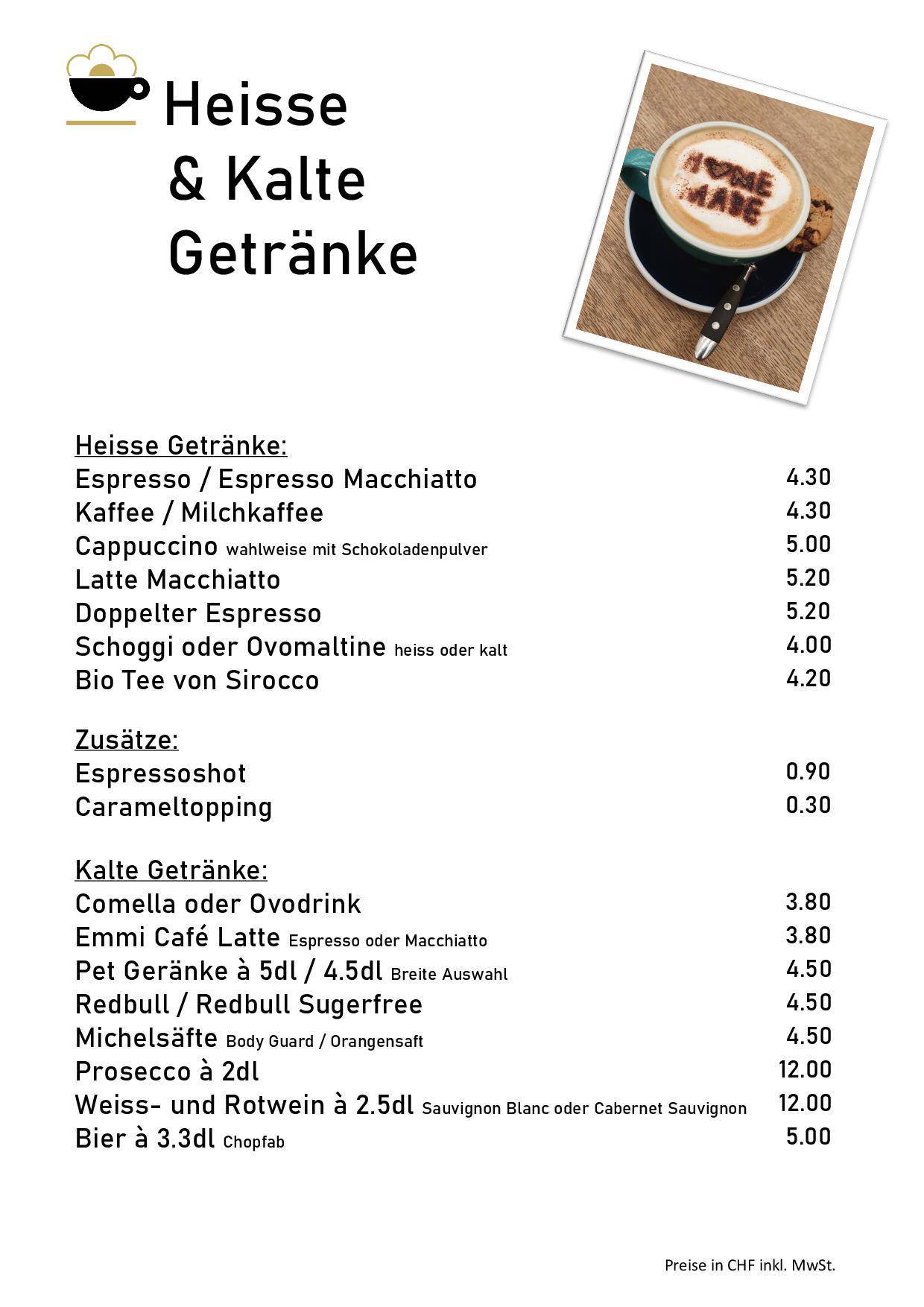 Menu di Café des Fleurs, öffentliches Restaurant und Café 
