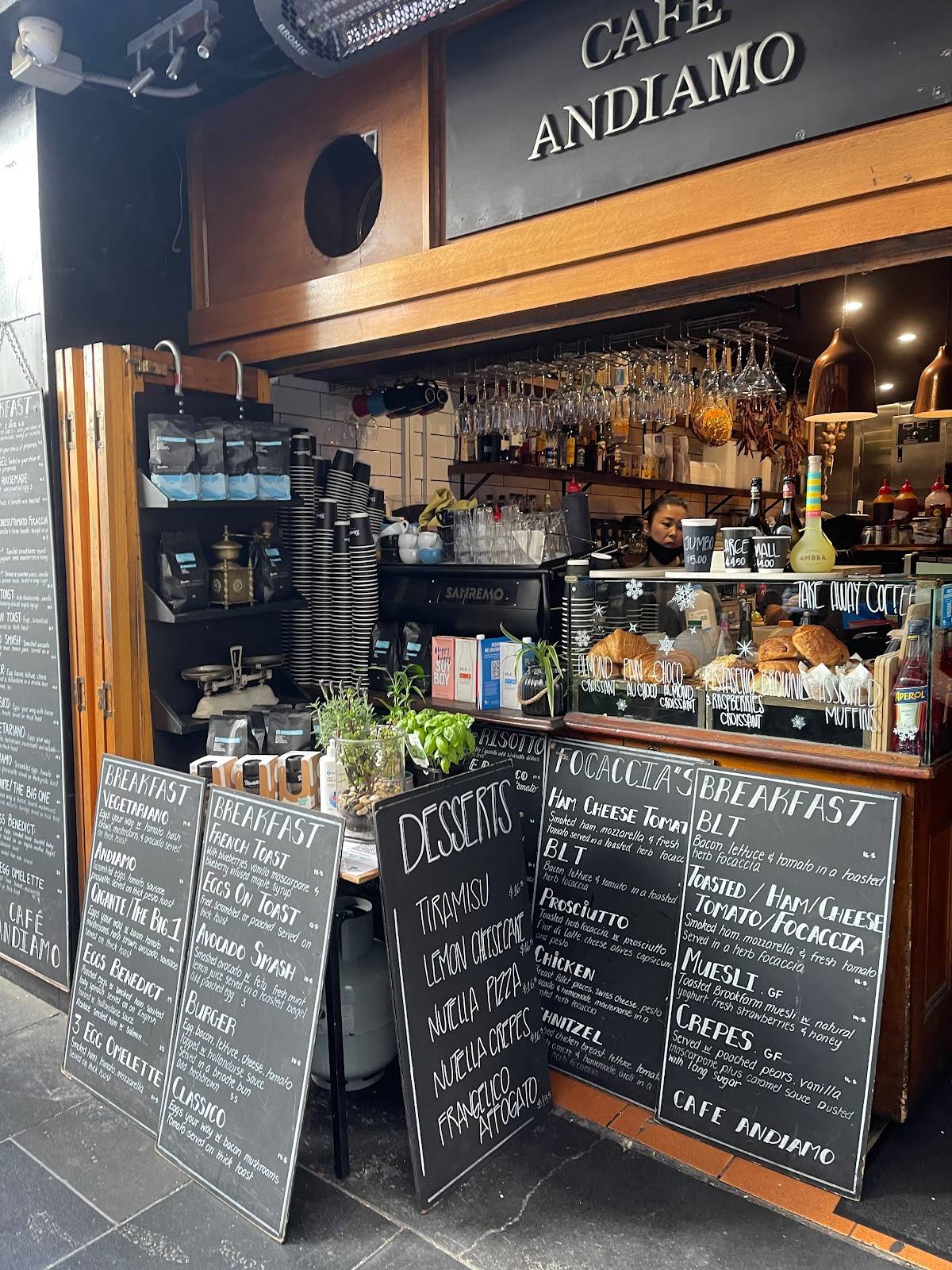 Menu at Cafe Andiamo, Melbourne