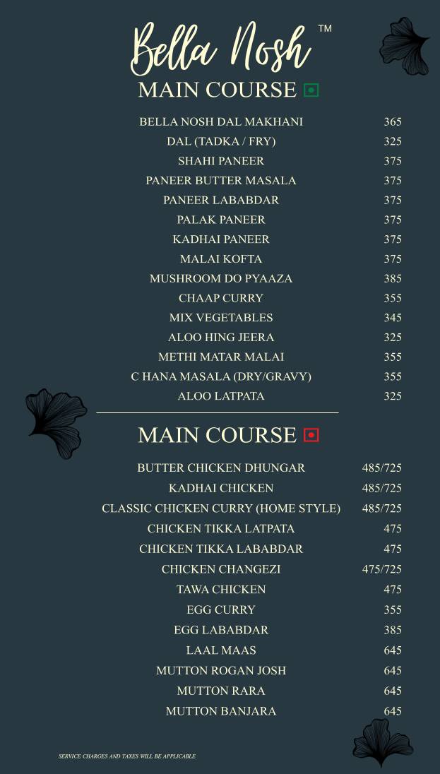 Bella Nosh Cafe & Lounge menu