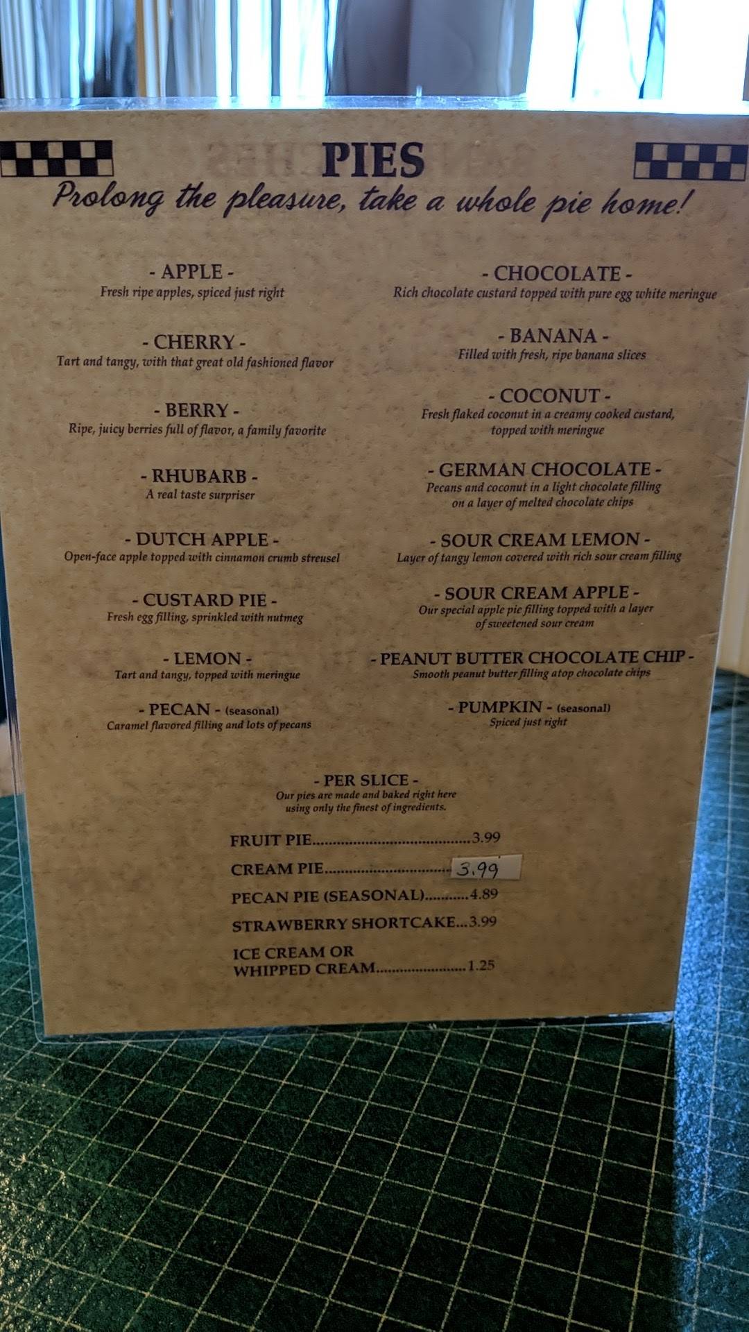 Menu at Berry's Pie Pantry cafe, Prescott