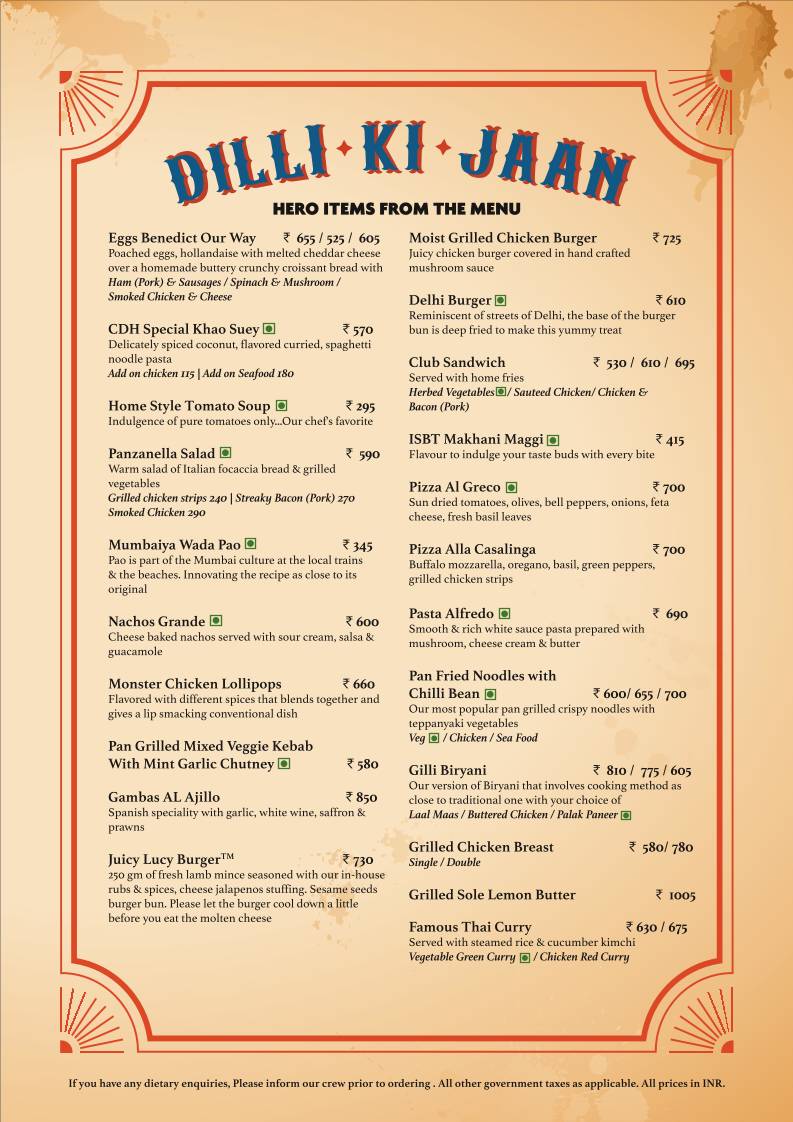 Cafe Delhi Heights menu
