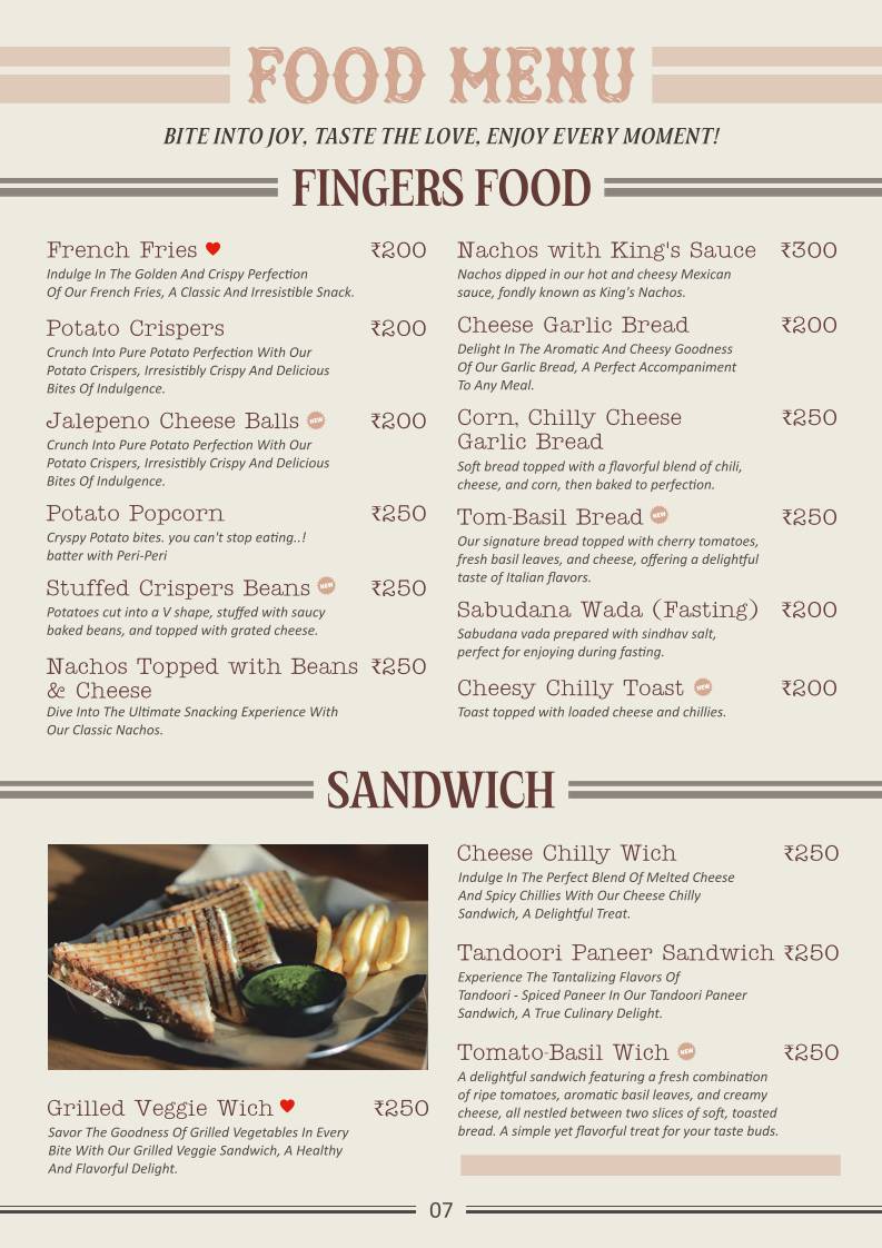 Coffee King menu