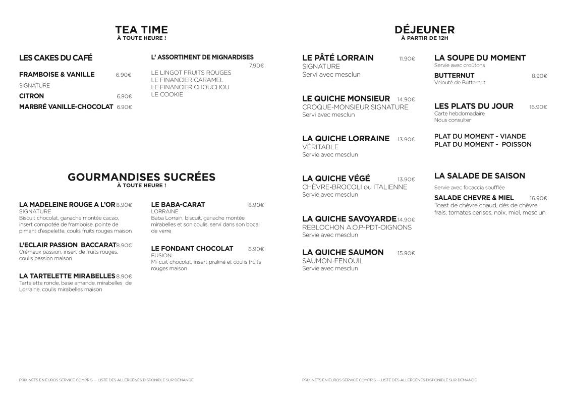 Menu de Café Collection Baccarat