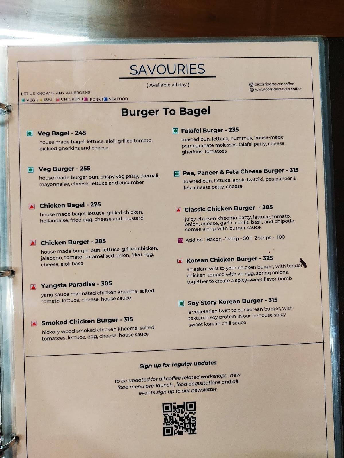 Corridor Seven Coffee Roasters menu