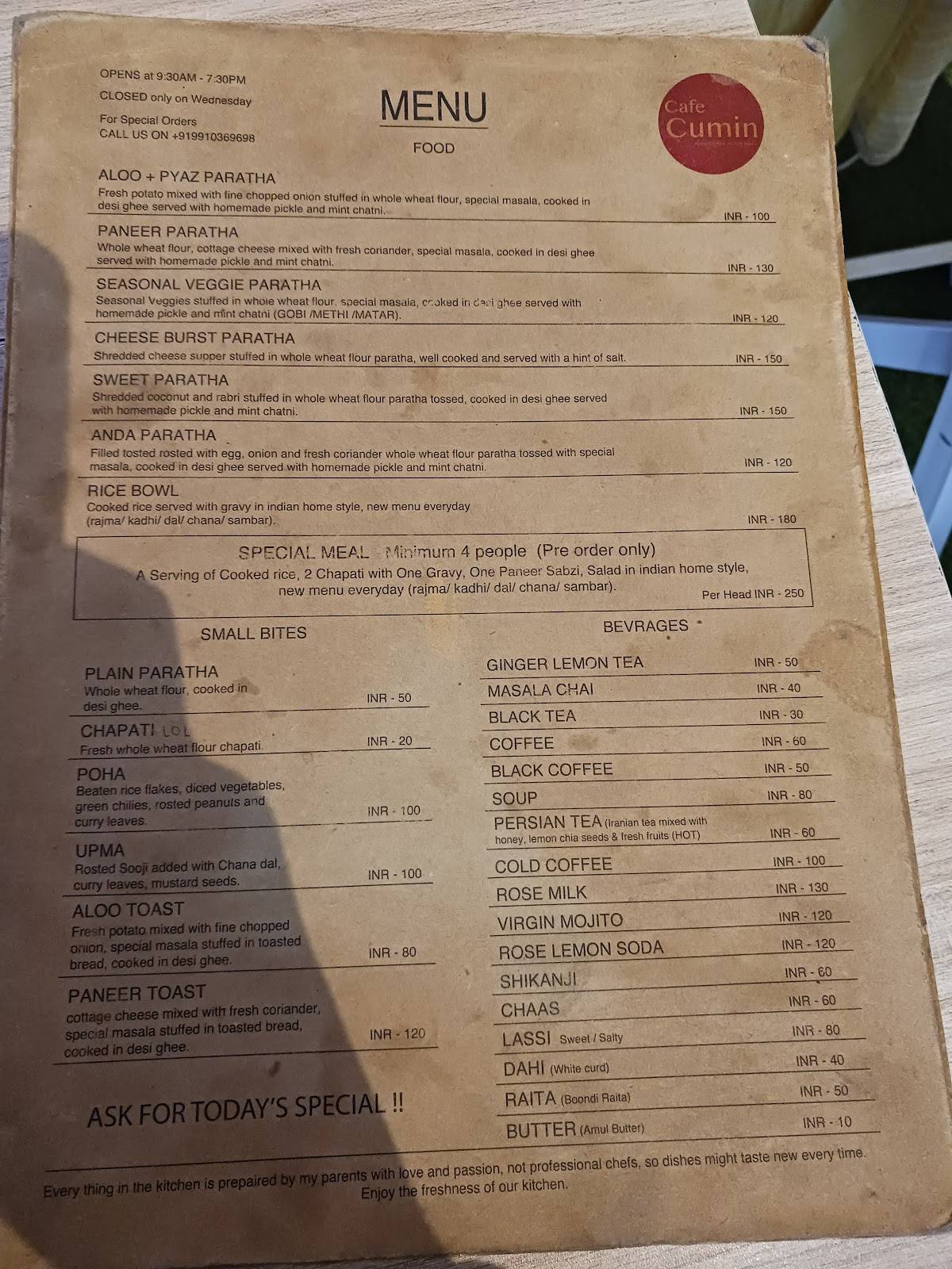 Cafe Cumin : Best Paranthas and homely food in and around Naukuchiataal. menu