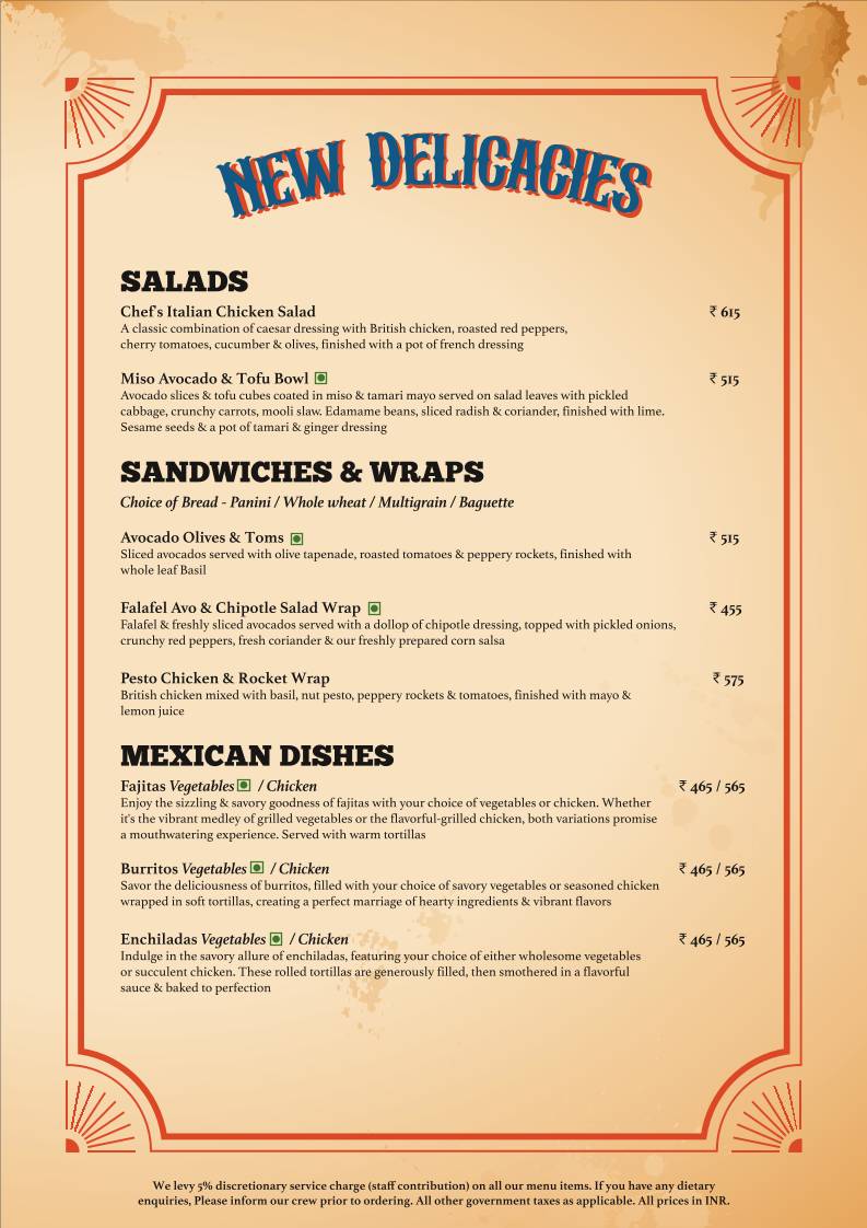 Cafe Delhi Heights menu