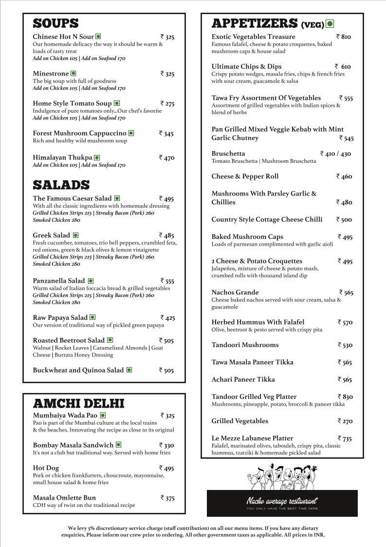 Cafe Delhi Heights menu