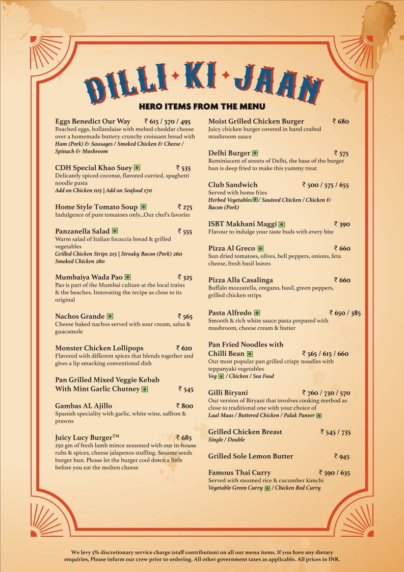 Cafe Delhi Heights menu