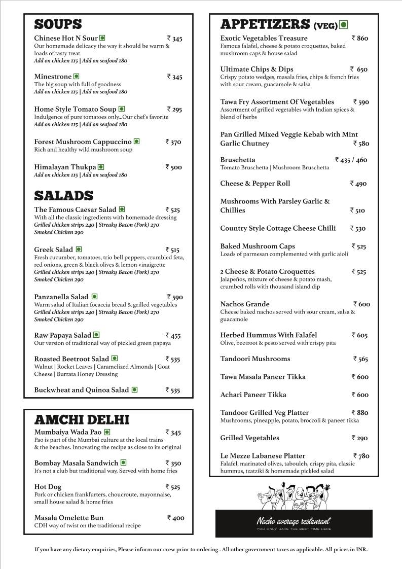 Cafe Delhi Heights menu