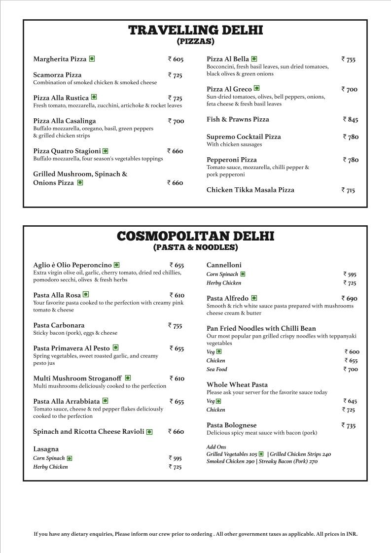 Cafe Delhi Heights menu