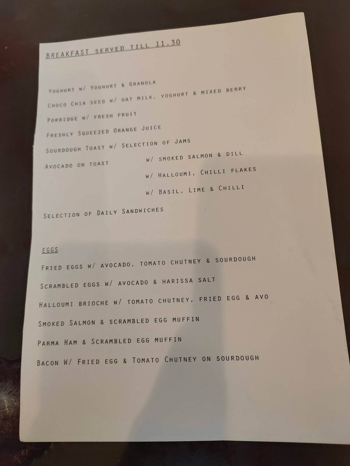 Menu at Fork Deli cafe, London