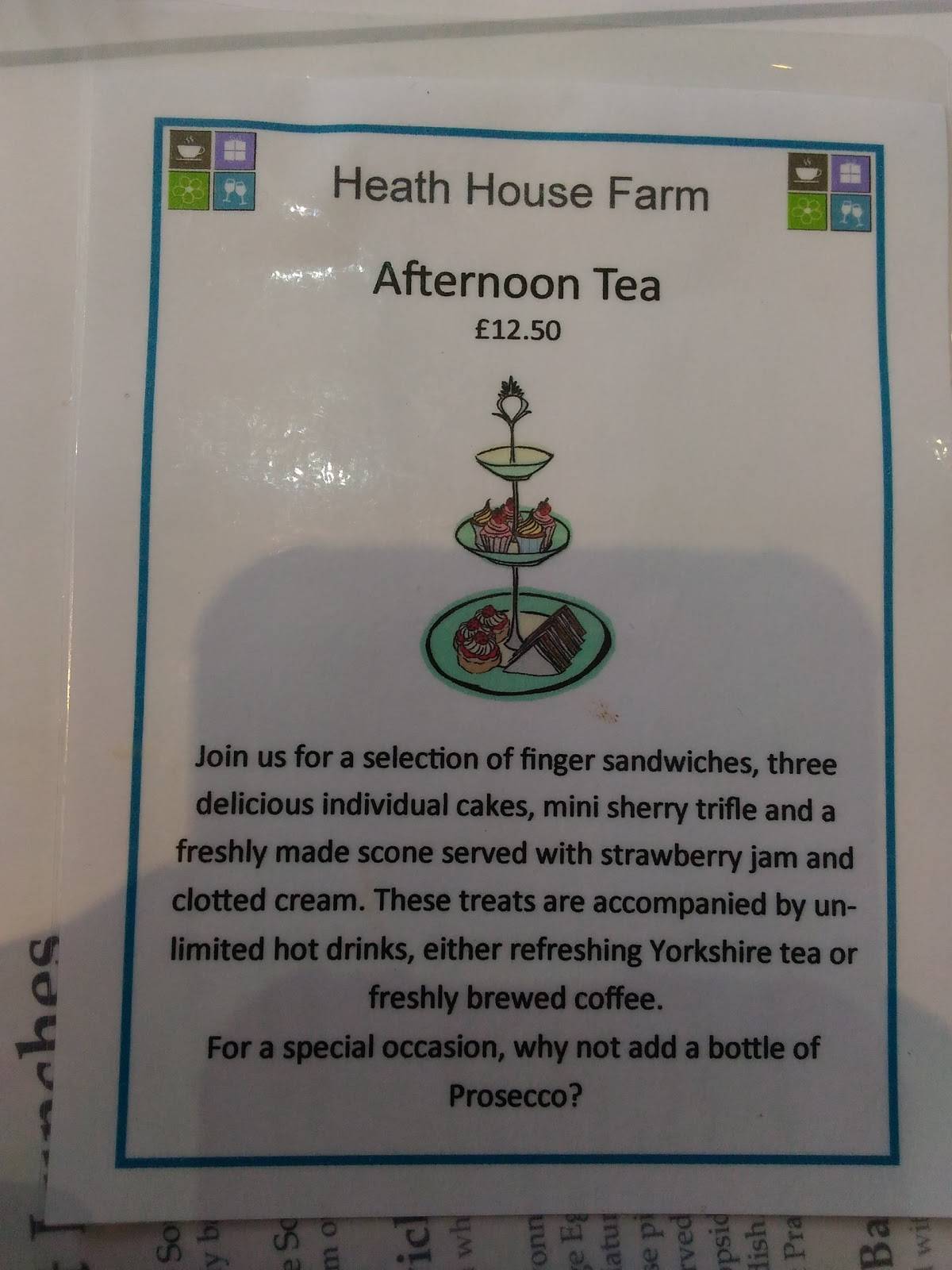 Menu at Heath House Farm cafe, Stoke-on-Trent