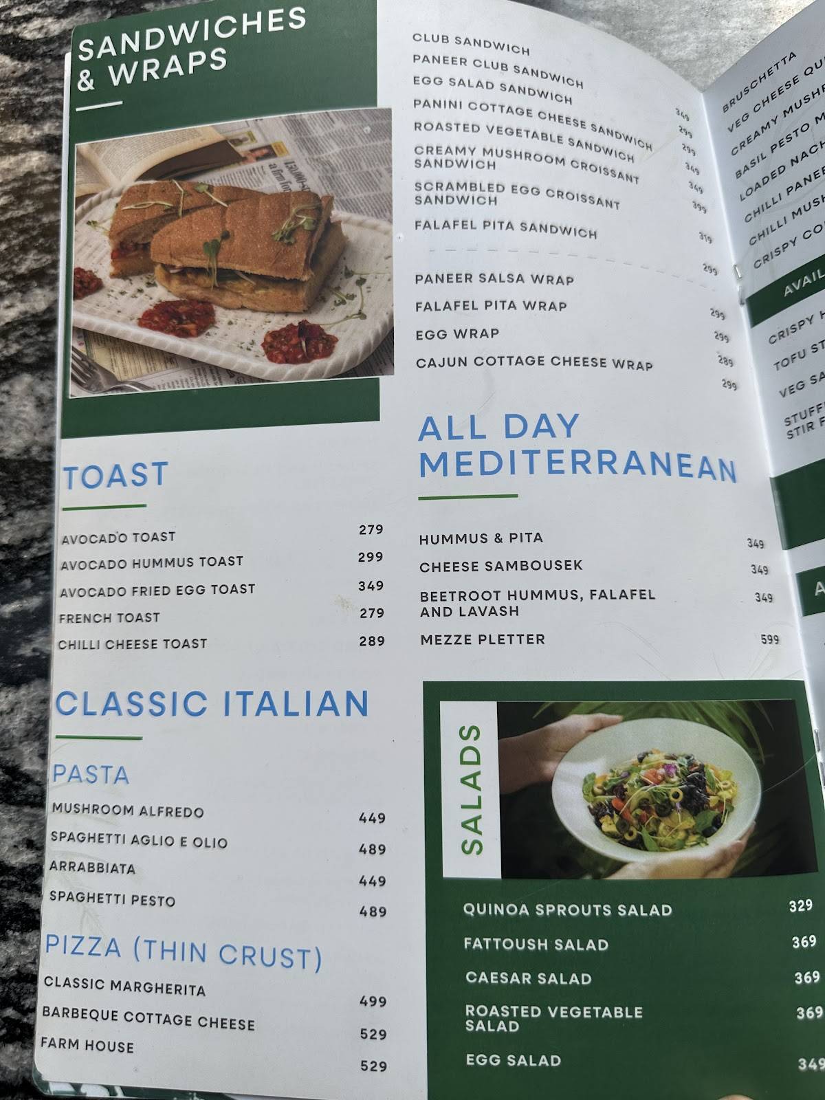 Minerals The Garden Cafe menu