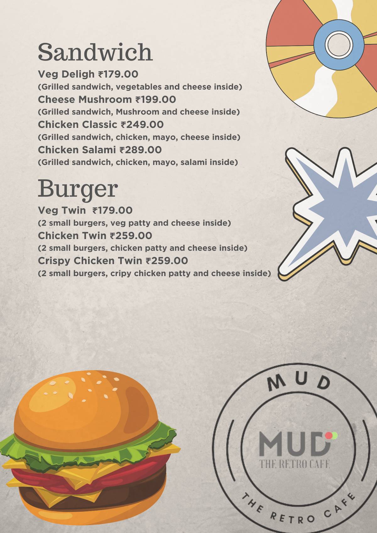 Mud - The Retro Cafe menu