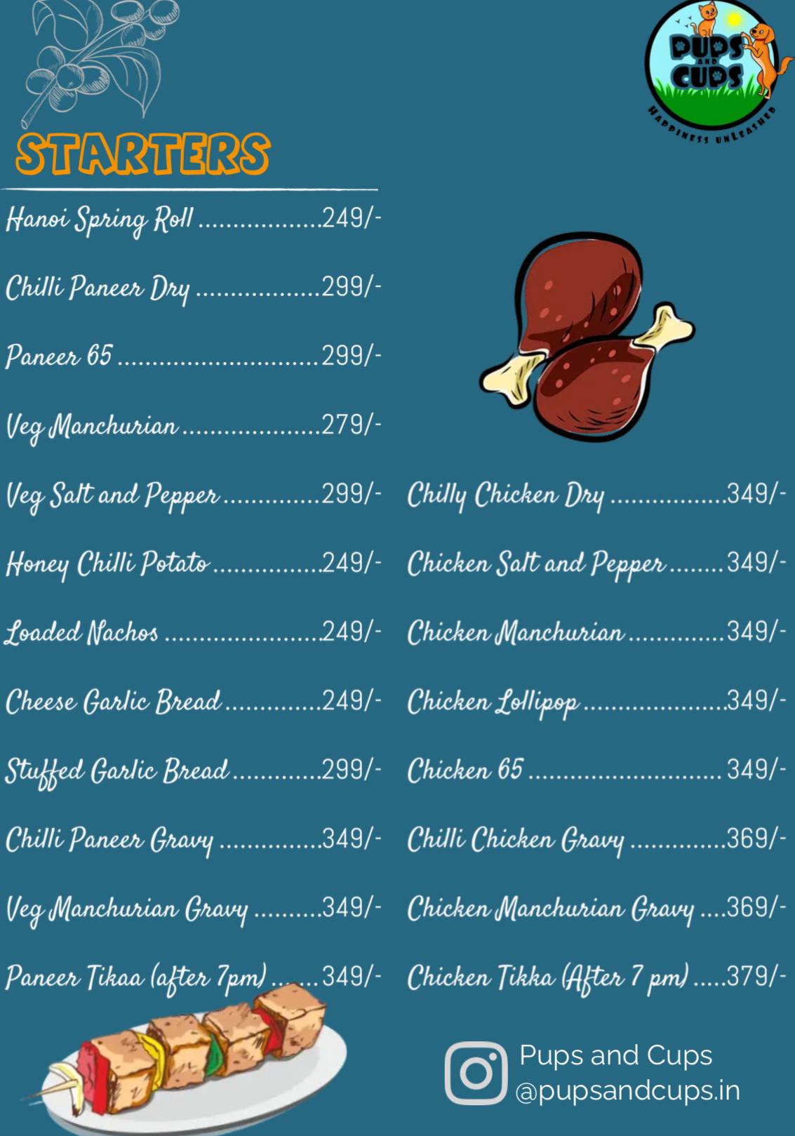 Pups and Cups menu