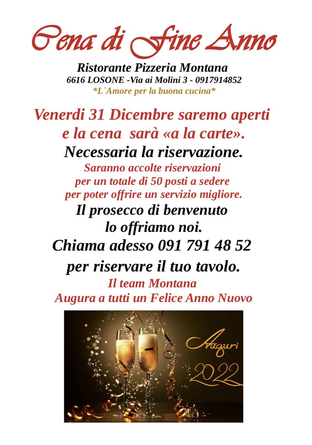 Menu di Ristorante Pizzeria Montana 