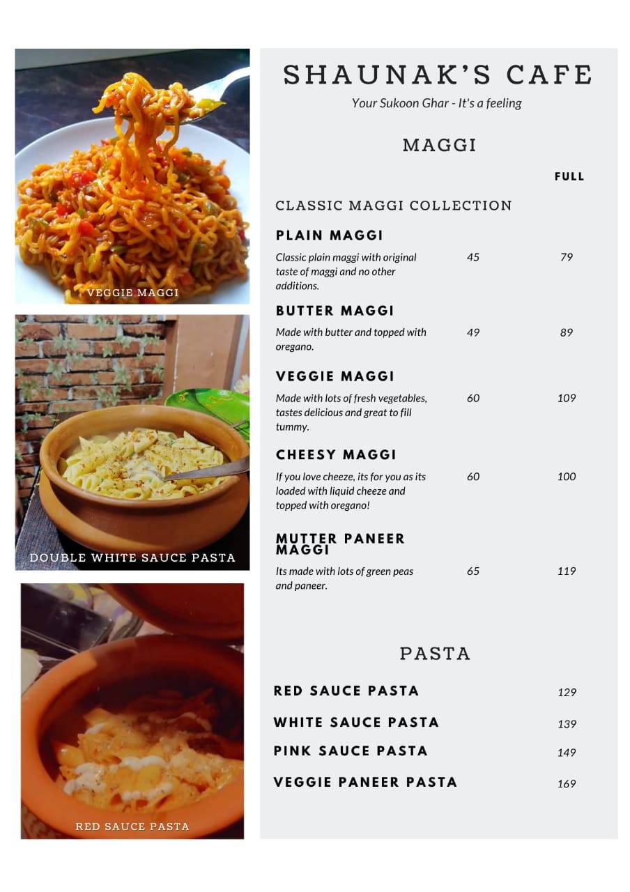 Shaunak's Cafe menu