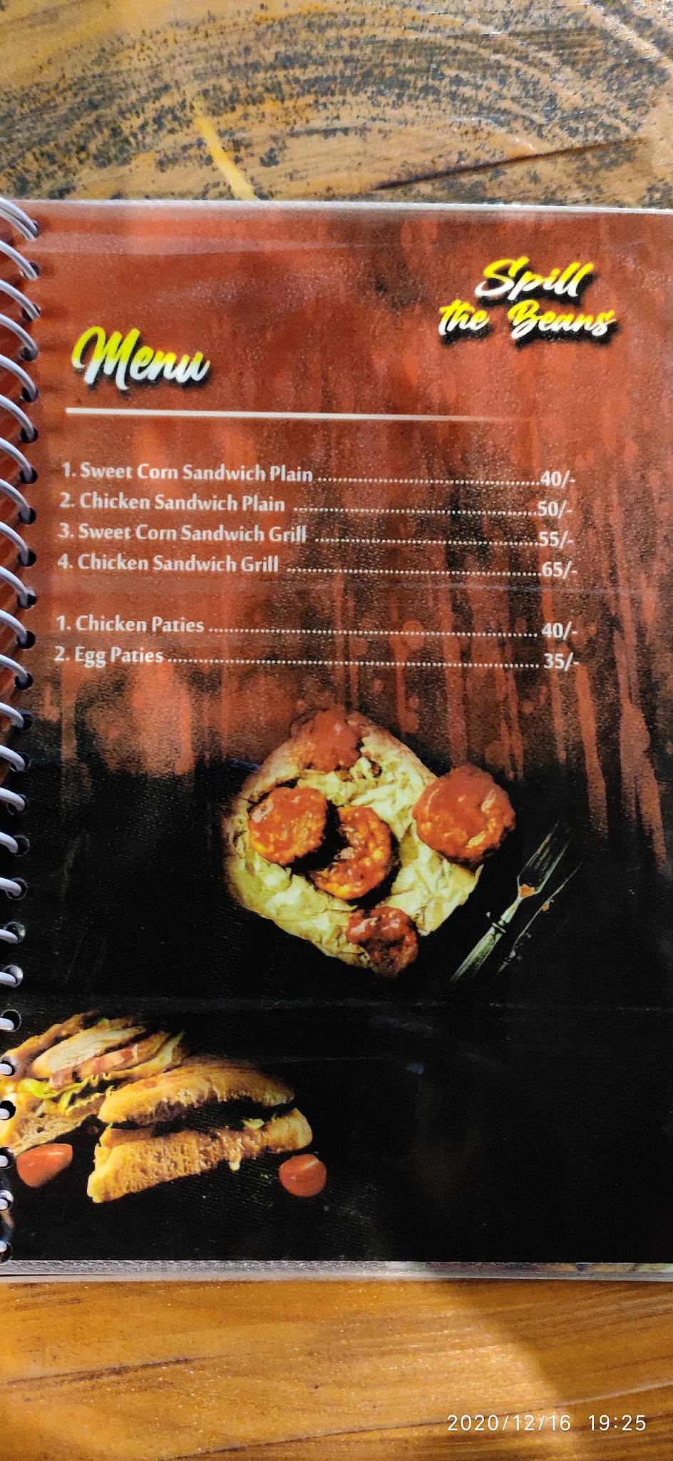 Spill the Beans menu