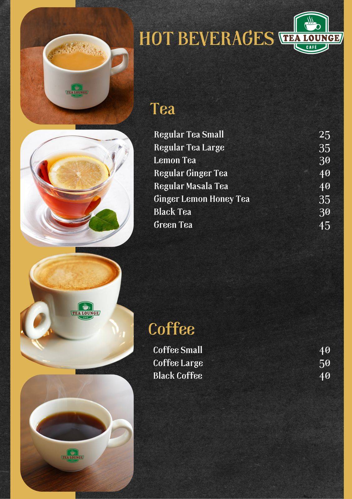 Tea Lounge cafe menu