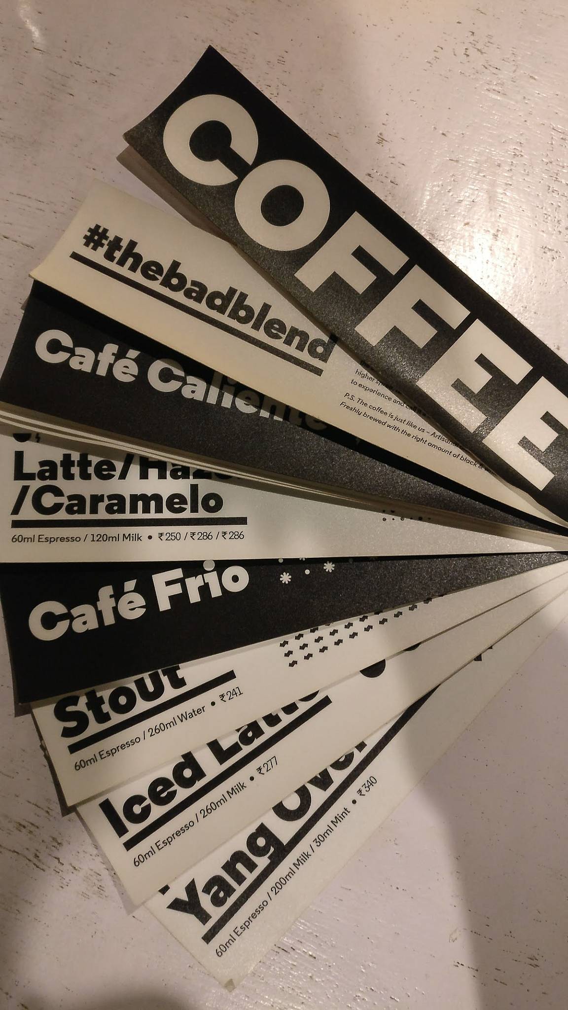 The Bad Cafe menu