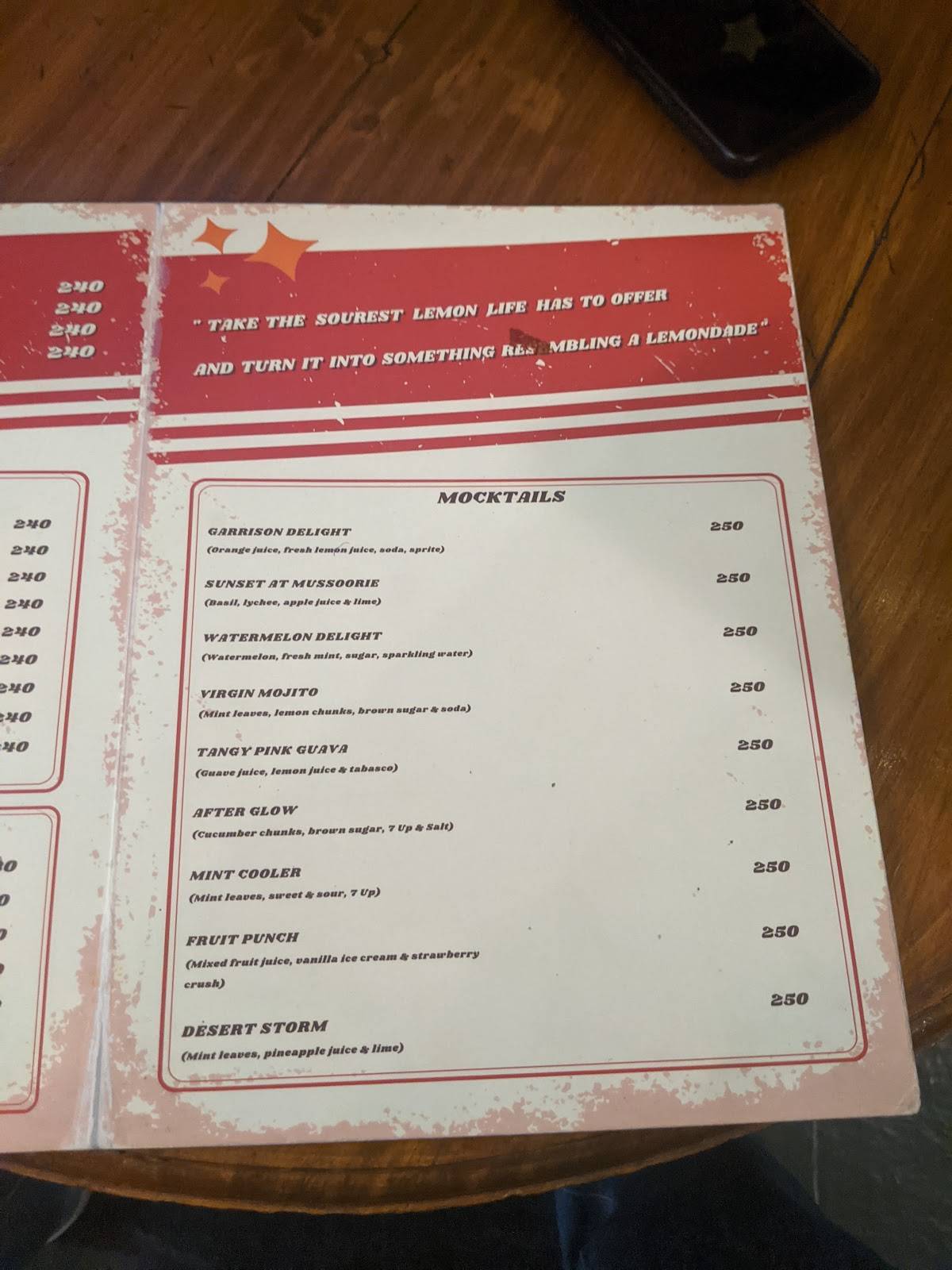 The Garrison Restobar menu