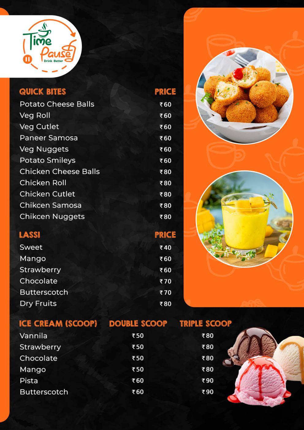 Time Pause Cafe menu