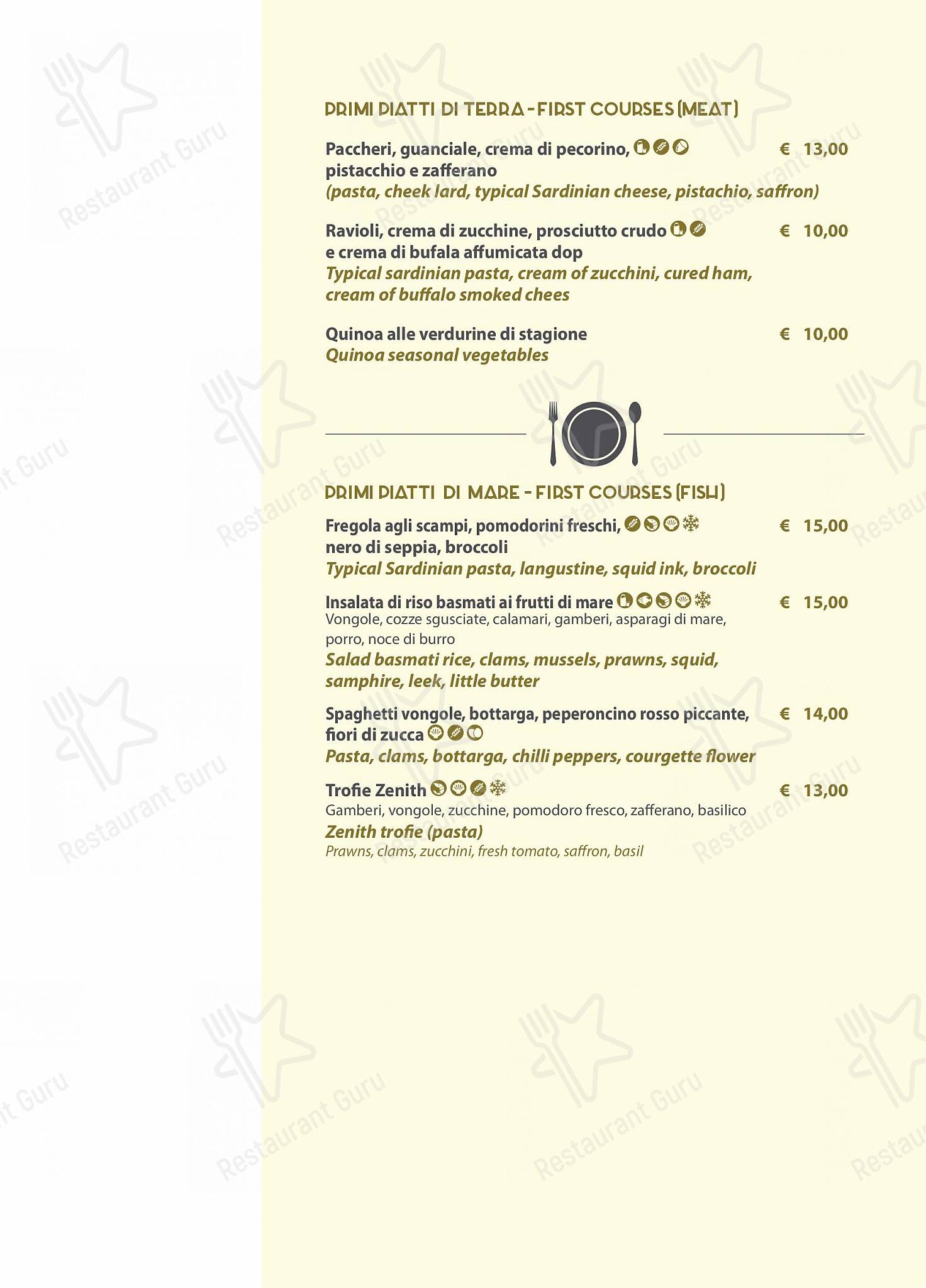 Menu di Zenith Ristorante Pizzeria Enoteco - Основное меню