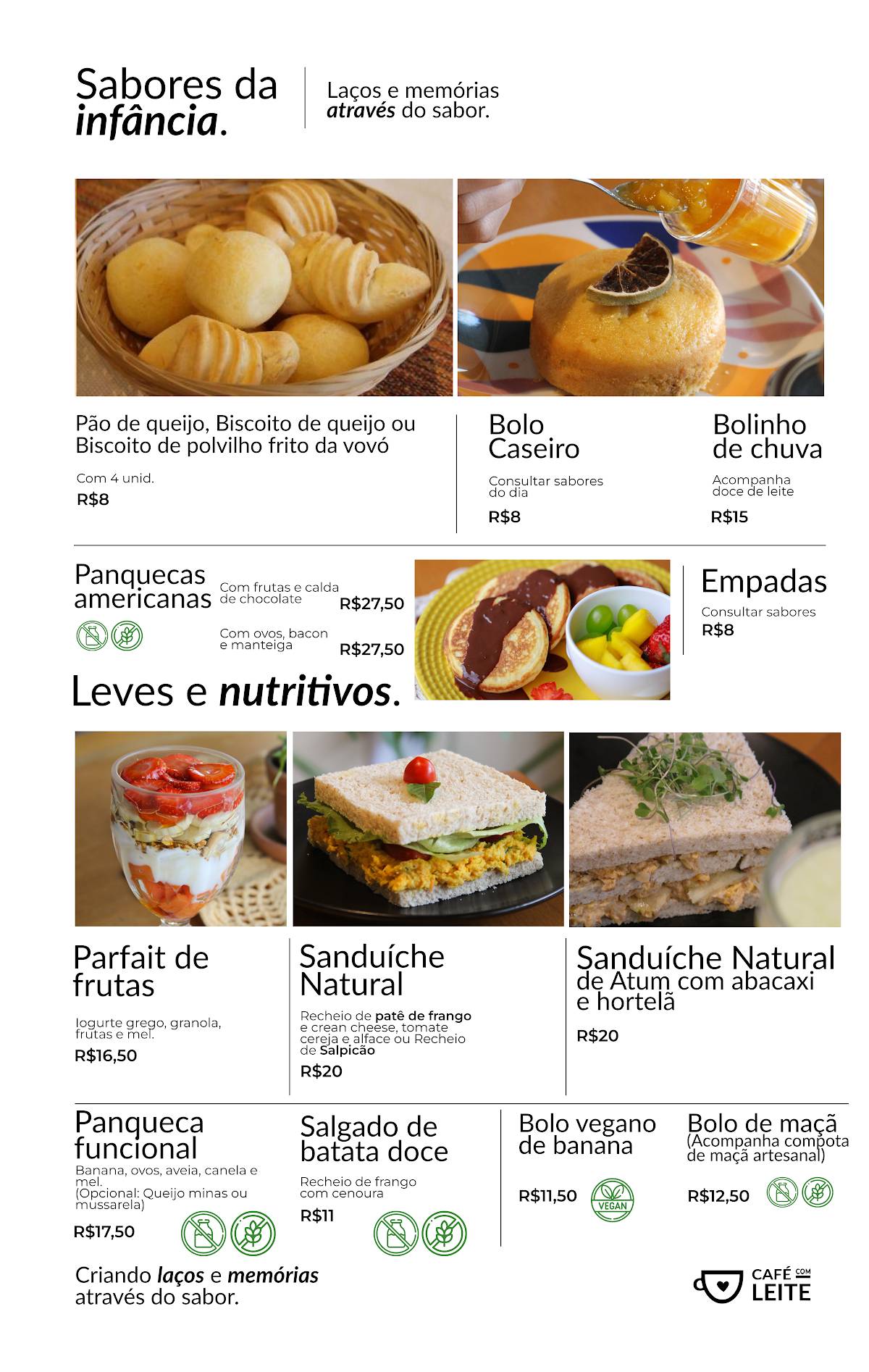 CaFÉ com Leite Gama cardápio