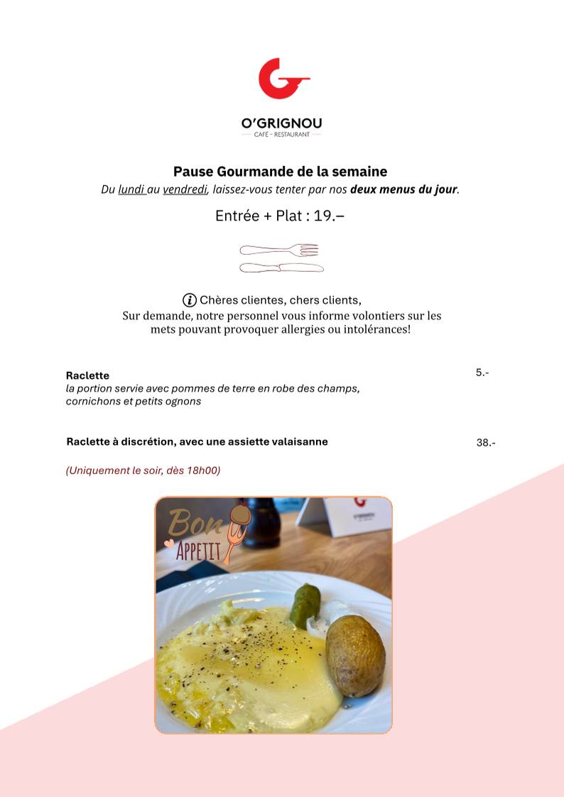 Menu de Café-restaurant O'Grignou